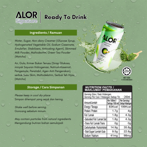 ALOR Matcha Latte RTD ( 1/6/24 Cans)- New Stock