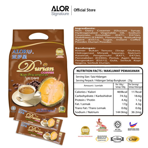 ALOR Durian Coffee (25g x 16's) Halal Certified Premium Malaysian Gift