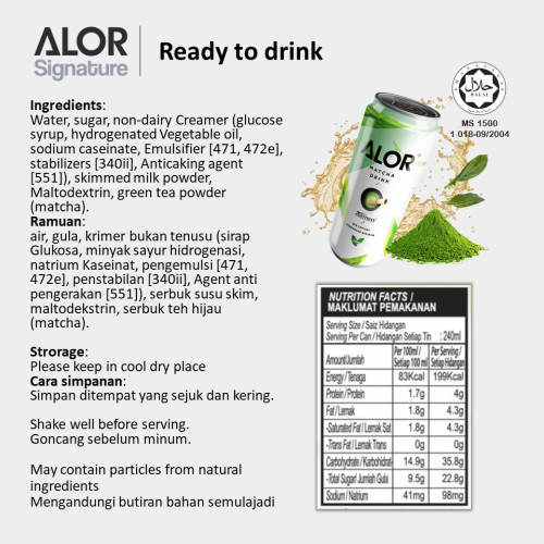 ALOR Matcha Latte RTD ( 6 Cans/Pack)