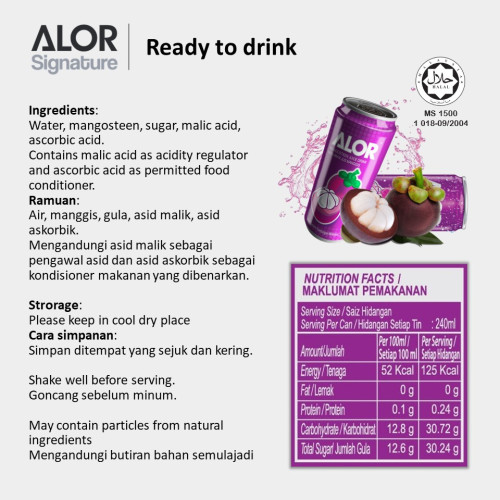 ALOR Mangosteen Juice RTD ( 6 Cans/Pack)