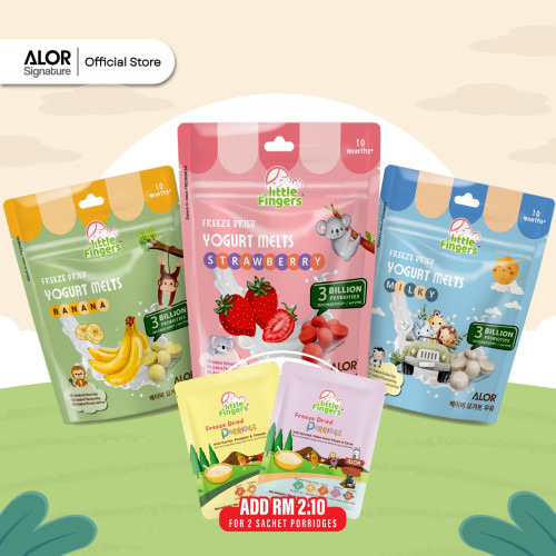 4.4 Sale: 3 Flavours Yogurt Melts (3packs/set) + 2 Packs Baby Porridge for RM2.10????