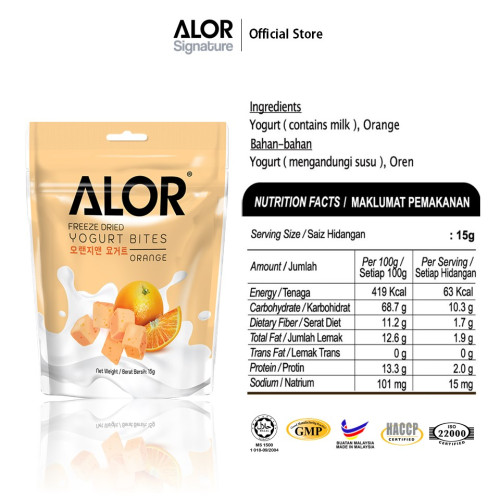 Alor Freeze Dried Orange Yogurt Bites Halal Snack (15g)